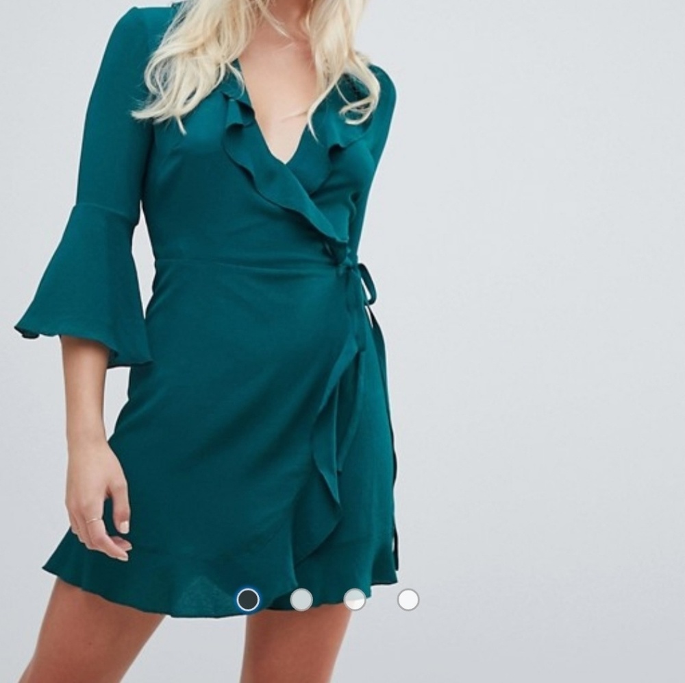 Ruffle wrap dress w/ fluted sleeves